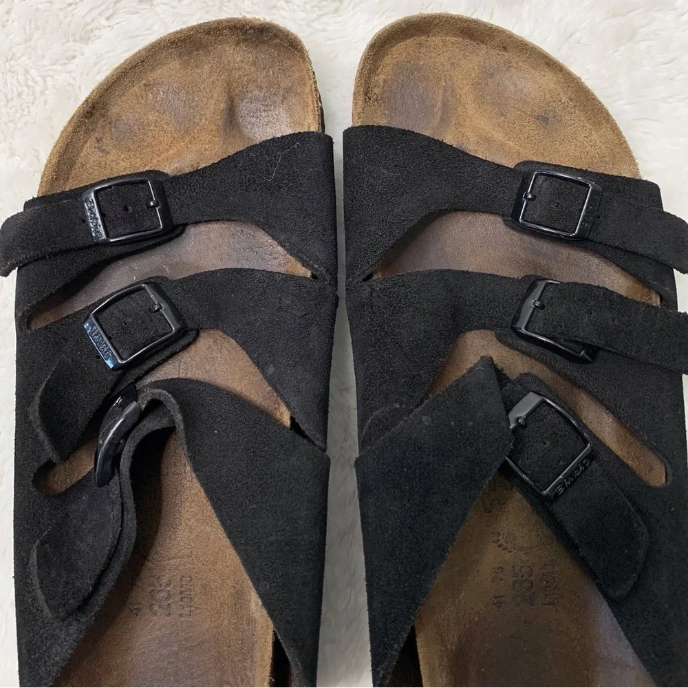 Birki's by Birkenstock Women's Black Suede Leather Three Straps Sandals Size L10